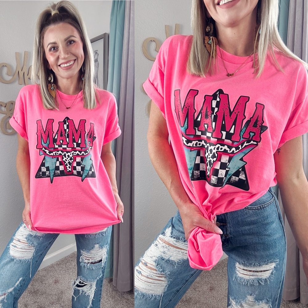 Mabel Ellen western chic Pink Graphic 'Mama' T-Shirt size large